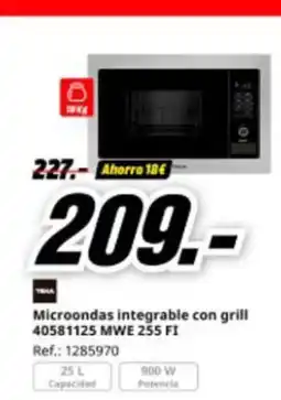 MediaMarkt Microondas integrable con grill 40581125 MWE 255 FI oferta