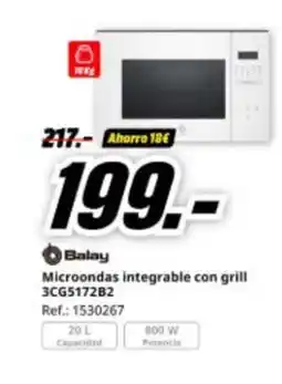 MediaMarkt BALAY Microondas integrable con grill 3CG5172B2 oferta