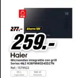 MediaMarkt HAIER Microondas integrable con grill Series 4&2 H38FMWID4ID27N oferta
