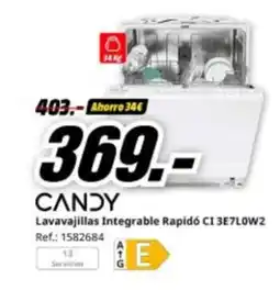 MediaMarkt CANDY Lavavajillas Integrable Rapidó CI 3E7LOW2 oferta