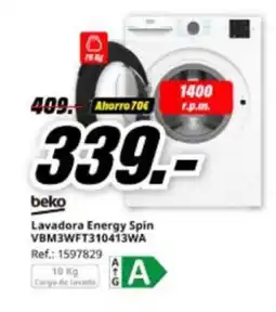 MediaMarkt BEKO Lavadora Energy Spin VBM3WFT310413WA oferta