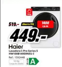 MediaMarkt HAIER Lavadora I-Pro Series 5 HW100B14959NEU-I oferta