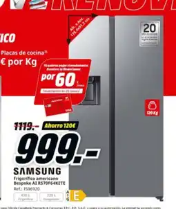 MediaMarkt SAMSUNG Frigorifico americano Bespoke AI RS70F64KETE oferta