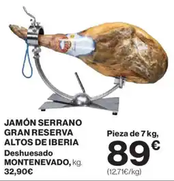 Hipercor Jamón serrano gran reserva altos de iberia oferta