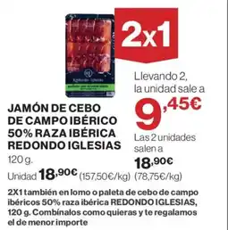 Hipercor Jamón de cebo de campo ibérico 50% raza ibérica redondo iglesias oferta