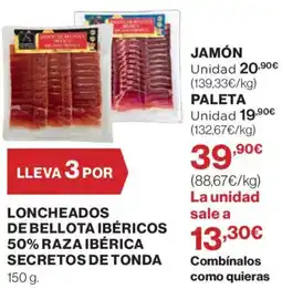 Hipercor Loncheados de bellota ibéricos 50% raza ibérica secretos de tonda oferta
