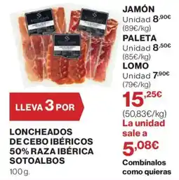 Hipercor Loncheados de cebo ibéricos 50% raza ibérica sotoalbos oferta