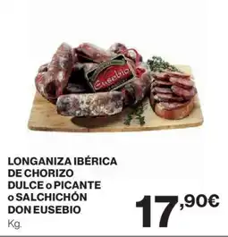 Hipercor Longaniza ibérica de chorizo dulce o picante o salchichón don eusebio oferta
