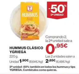 Hipercor YGRIEGA Hummus clásico oferta