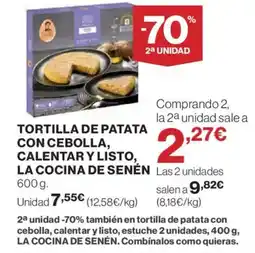 Hipercor Tortilla de patata con cebolla, calentar y listo, la cocina de senén oferta