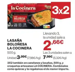 Hipercor LA COCINERA Lasaña boloñesa oferta