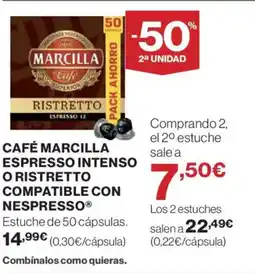 Hipercor MARCILLA Café espresso intenso o ristretto compatible con nespresso oferta