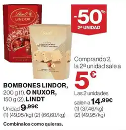 Hipercor LINDT Bombones lindor, o nuxor oferta