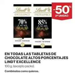 Hipercor LINDT EXCELLENCE En todas las tabletas de chocolate altos porcentajes oferta
