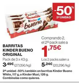 Hipercor KINDER BUENO Barritas original oferta