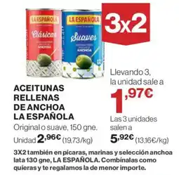 Hipercor LA ESPAÑOLA Aceitunas rellenas de anchoa oferta