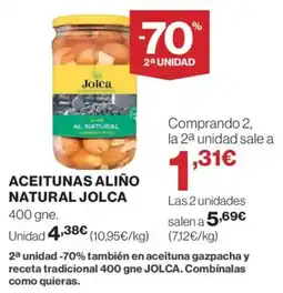 Hipercor JOLCA Aceitunas aliño natural oferta