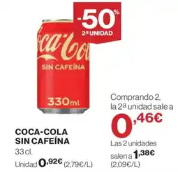 Hipercor COCA-COLA Sin cafeína oferta