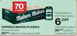 Hipercor MAHOU Clásica cerveza oferta