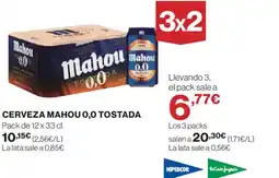 Hipercor MAHOU 0,0 tostada cerveza oferta