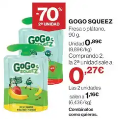 Hipercor GOGO SQUEEZ Fresa o plátano, 90 g. oferta