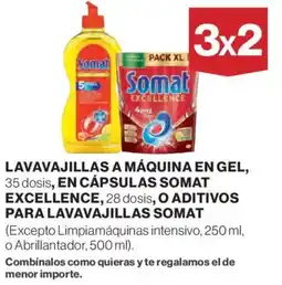 Hipercor SOMAT Lavavajillas a máquina en gel en cápsulas somat excellenceo aditivos para lavavajillas oferta