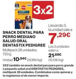 Hipercor DENTASTIX PEDIGREE Snack dental para perro mediano salud oral oferta