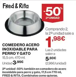 Hipercor Comedero acero inoxidable para perro y gato oferta