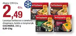BonpreuEsclat LA COCINERA Lasanya barbacoa o canelons d'espinacs, bolets o tonyina oferta