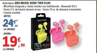 E.Leclerc SBS Auriculares MUSIC HERO TWS FLUO oferta