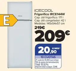 Carrefour ICECOOL Frigorífico IRCE144W oferta