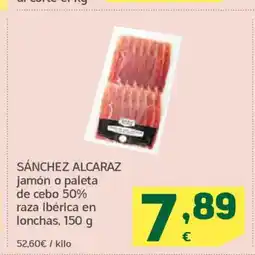 HiperDino SÁNCHEZ ALCARAZ jamón o paleta de cebo 50% raza ibérica en lonchas oferta