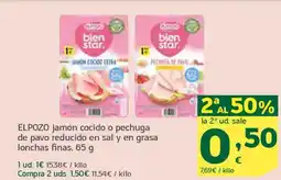 HiperDino ELPOZO jamón cocido o pechuga de pavo reducido en sal y en grasa lonchas finas oferta