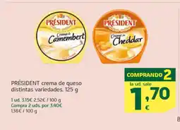 HiperDino PRÉSIDENT crema de queso distintas variedades oferta