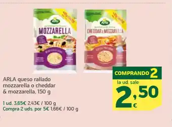 HiperDino ARLA queso rallado mozzarella o cheddar & mozzarella oferta