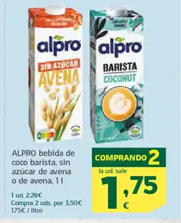 HiperDino ALPRO bebida de coco barista, sin azúcar de avena o de avena oferta