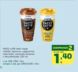 HiperDino KAIKU caffè latte toque vainilla, expresso, cappuccino, macchiato, caramelo, brownie o descafeinado oferta