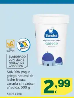 HiperDino SANDRA yogur griego natural de leche fresca canaria sin azúcar añadida oferta