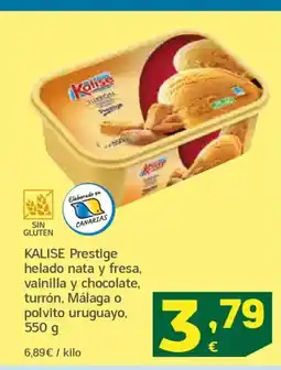 HiperDino KALISE Prestige helado nata y fresa, vainilla y chocolate, turrón, Málaga o polvito uruguayo oferta