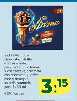 HiperDino EXTREME doble chocolate, vainilla o fresa y nata oferta