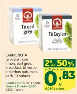 HiperDino CARMENCITA té ceylan, con limón, earl grey, breakfast, té verde o hierbas naturales oferta