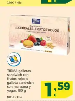 HiperDino TIRMA galletas sandwich con frutos rojos o galleta sandwich con manzana y yogur oferta