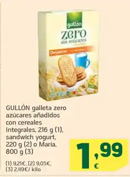 HiperDino GULLÓN galleta zero azúcares añadidos con cereales integrales sandwich yogurt oferta