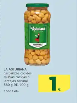 HiperDino LA ASTURIANA garbanzos cocidos, alubias cocidas o lentejas natural oferta