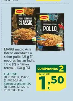 HiperDino MAGGI magic Asia fideos orientales o sabor pollo, noodles fusian India, o fusian teriyaki oferta