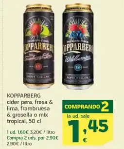 HiperDino KOPPARBERG cider pera, fresa & lima, frambruesa & grosella o mix tropical oferta