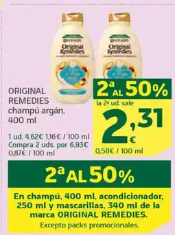 HiperDino ORIGINAL REMEDIES champú argán oferta