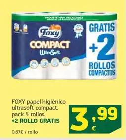 HiperDino FOXY papel higiénico ultrasoft compact, pack 4 rollos oferta