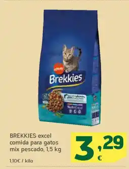 HiperDino BREKKIES excel comida para gatos mix pescado oferta
