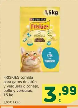 HiperDino FRISKIES comida para gatos de atún y verduras o conejo pollo y verduras oferta